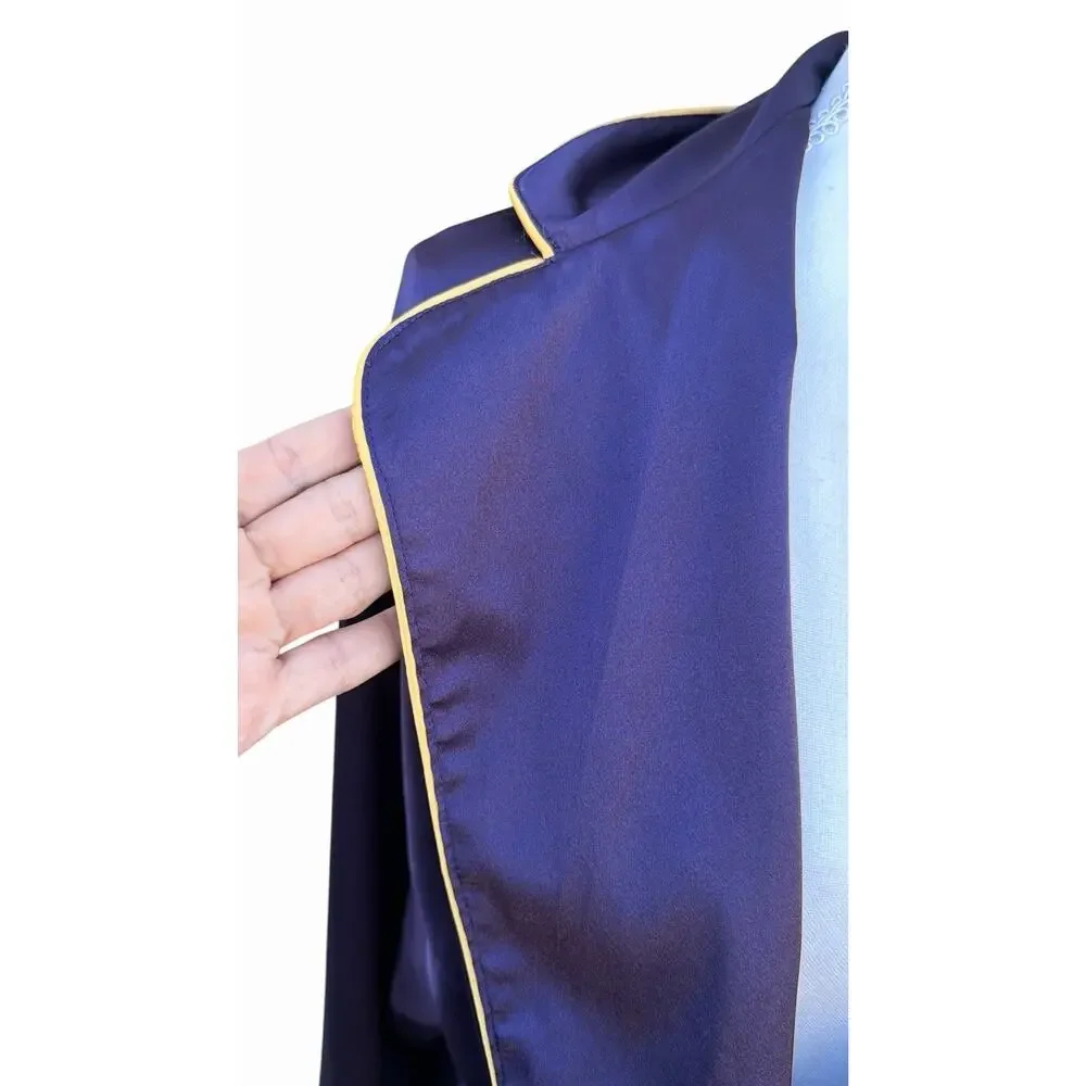 Victoria's Secret Satin Kimono Robe XL Dark Purple Gold Trim Long Belted Pockets